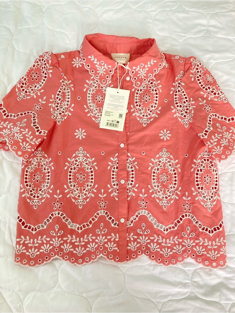Sezane Elvira Blouse Ecru Pink size 38 - Picture 3 of 7